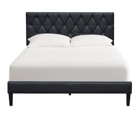 Bingkai Tempat Tidur Berlapis Kulit Facux Hitam Ukuran Queen Dengan Headboard Berumbai