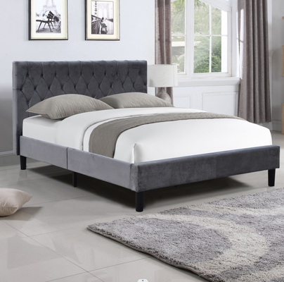 Bingkai Tempat Tidur Berlapis Ukuran Twin Tombol Berumbai Bahan Kain Busa Kayu Lapis Kepala Tempat Tidur