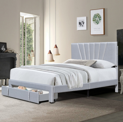 Tempat Tidur Penyimpanan Berlapis Ukuran Penuh Kain Kulit ergonomis Dengan Laci
