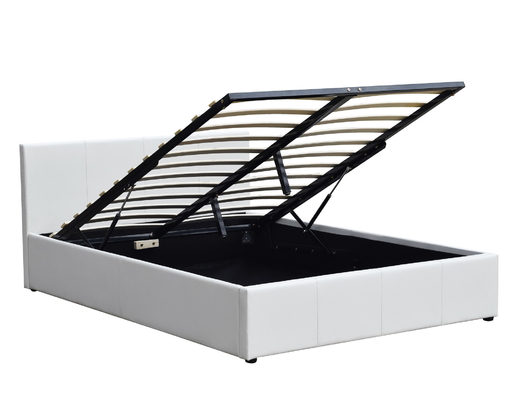 Mudah Merakit Gas Lift Storage Bed PU Leather Upholstered Plywood Bed Frame