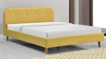 Bingkai Tempat Tidur Kain Linen Kuning Cerah Dilapisi Dengan Headboard Sertifikasi CE