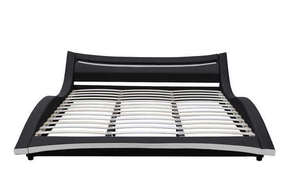 PU Leather Curved Upholstered Bed Frame Kayu Lapis Dengan LED Mudah Dirakit
