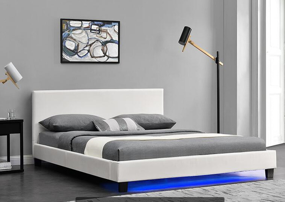 Bingkai Tempat Tidur Berlapis Kulit PU Modern Kayu Lapis Dengan Bingkai Tempat Tidur LED