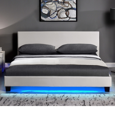 Bingkai Tempat Tidur Berlapis Kulit PU Modern Kayu Lapis Dengan Bingkai Tempat Tidur LED