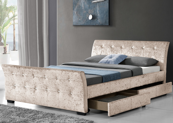 Gaya Eropa PU Kulit Tempat Tidur Kayu Lapis 4 Laci Penyimpanan Bingkai Tempat Tidur