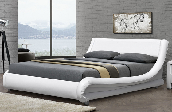 PU Plywood Upholstered Sleigh Bed Frame Dengan Headboard LED RGB