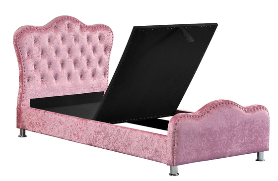 Rangka Tempat Tidur Berlapis Warna Merah Muda dengan Tombol Kristal Penyimpanan Headboard Mahkota