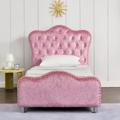 Rangka Tempat Tidur Berlapis Warna Merah Muda dengan Tombol Kristal Penyimpanan Headboard Mahkota