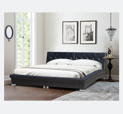 PU Kulit Berlapis Bingkai Tempat Tidur Kayu Lapis Hitam Untuk Perabot Kamar Tidur
