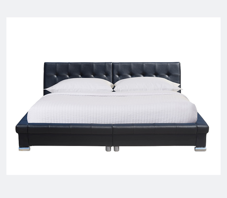 PU Kulit Berlapis Bingkai Tempat Tidur Kayu Lapis Hitam Untuk Perabot Kamar Tidur