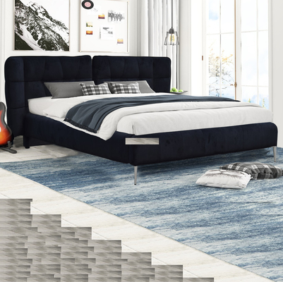 Bingkai Tempat Tidur Kayu Lapis Berlapis Kain Beludru Dengan Headboard / Sayap Besar