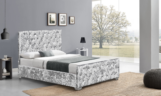 Bingkai Tempat Tidur Kain Beludru Anggur Merah Ukuran Ganda Tempat Tidur Headboard Tinggi Kayu