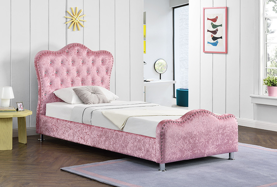 Rangka Tempat Tidur Berlapis Warna Merah Muda dengan Tombol Kristal Penyimpanan Headboard Mahkota