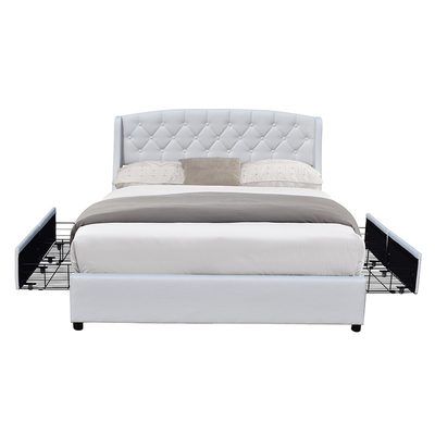 Modern Queen Size MDF Kayu Tempat Tidur Ganda Dengan Kotak Penyimpanan 4 Laci