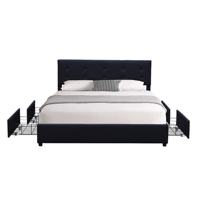 California King Size Wood Upholstered Headboard Bed Frame Berumbai Dengan Empat Laci Penyimpanan