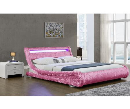 Tempat Tidur Kain Berlapis Beludru Kulit Imitasi Dengan Headboard Lampu LED