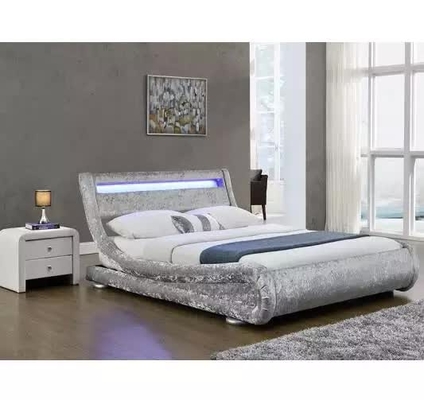 Tempat Tidur Kain Berlapis Beludru Kulit Imitasi Dengan Headboard Lampu LED