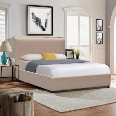 Tempat Tidur Platform Berumbai Minimalis Merakit Linen Mudah Dibersihkan Ukuran Disesuaikan