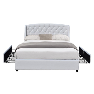 Dua Telinga LED Kulit Imitasi Tempat Tidur Berlapis Queen Size 4 Laci Mental Tombol Berumbai