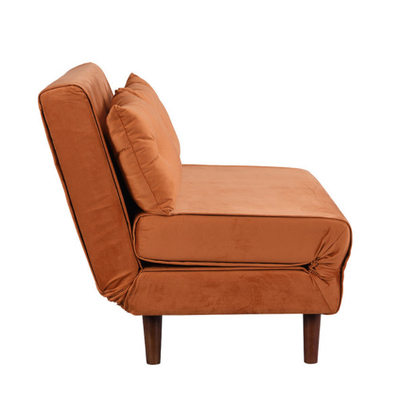 2 Kursi Tempat Tidur Sofa Lipat Ganda Kecil Oranye Beludru Berlapis Trundle Daybed