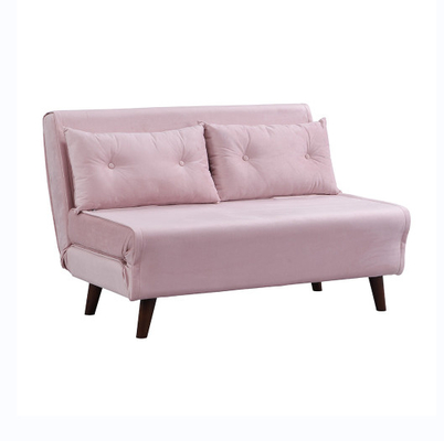 Tri Lipat Berlapis Trundle Daybed 2 Seater Kursi Sofa Bed Beludru Merah Muda
