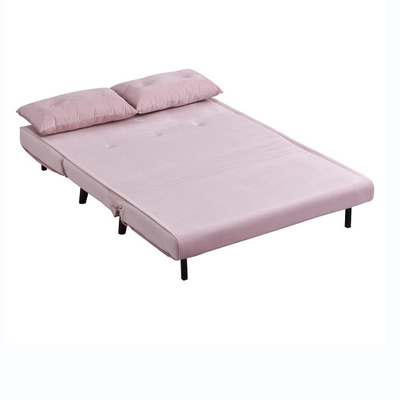 Tri Lipat Berlapis Trundle Daybed 2 Seater Kursi Sofa Bed Beludru Merah Muda