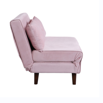 Tri Lipat Berlapis Trundle Daybed 2 Seater Kursi Sofa Bed Beludru Merah Muda