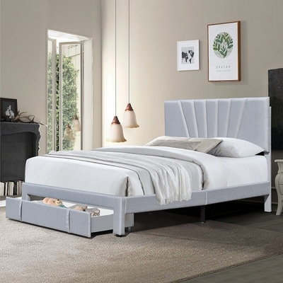 Queen Size Fabric Leather Upholstered Storage Bed Ergonomis Warna Abu-abu Dengan Laci
