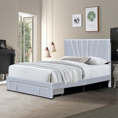 Queen Size Fabric Leather Upholstered Storage Bed Ergonomis Warna Abu-abu Dengan Laci