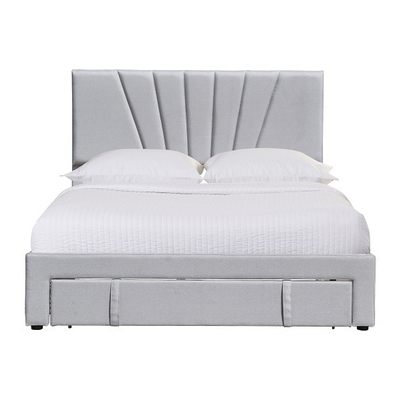 Queen Size Fabric Leather Upholstered Storage Bed Ergonomis Warna Abu-abu Dengan Laci