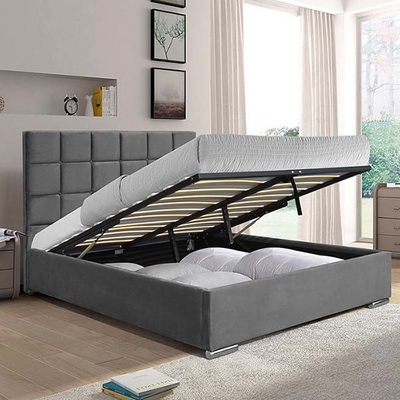 Dark Grey Velvet Queen Lift Storage Bed 140x190cm Dengan Kasur Pengangkat