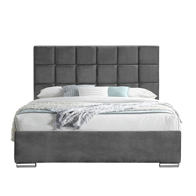 Dark Grey Velvet Queen Lift Storage Bed 140x190cm Dengan Kasur Pengangkat
