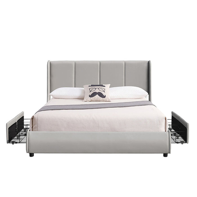 PU Tufted Upholstered Bed Frame Double Queen Size Dengan Penyimpanan Laci Logam
