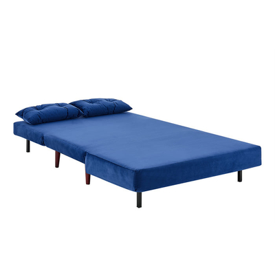 Tri Lipat Biru Beludru Dilapisi Daybed 2 Seater Tarik Keluar Sofa Bed