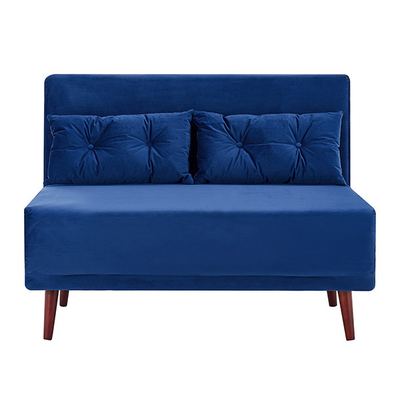 Tri Lipat Biru Beludru Dilapisi Daybed 2 Seater Tarik Keluar Sofa Bed