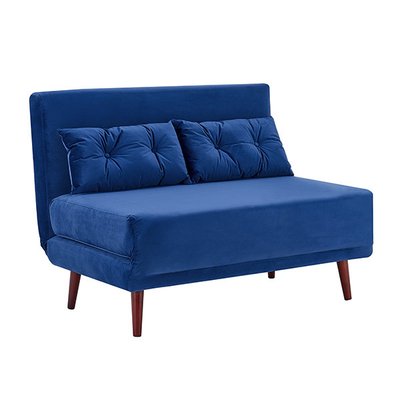 Tri Lipat Biru Beludru Dilapisi Daybed 2 Seater Tarik Keluar Sofa Bed