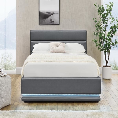 Tempat Tidur Penyimpanan Berumbai Abu-abu Muda Tidak Dilipat Tempat Tidur Berlapis LED 90x190 CM