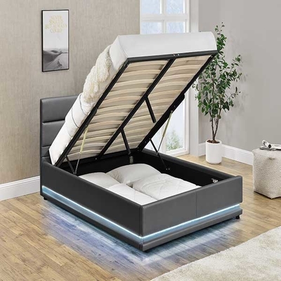 Tempat Tidur Penyimpanan Berumbai Abu-abu Muda Tidak Dilipat Tempat Tidur Berlapis LED 90x190 CM