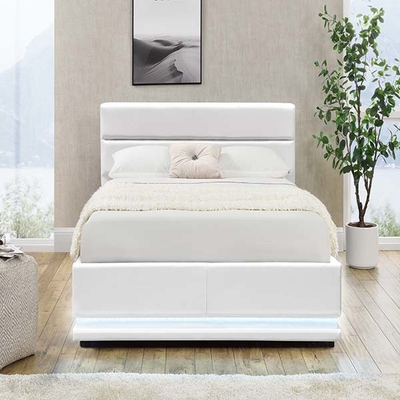 Putih 150x200 CM Platform LED Bed Frame Pengangkatan Gas Otomatis Dengan Kotak Penyimpanan