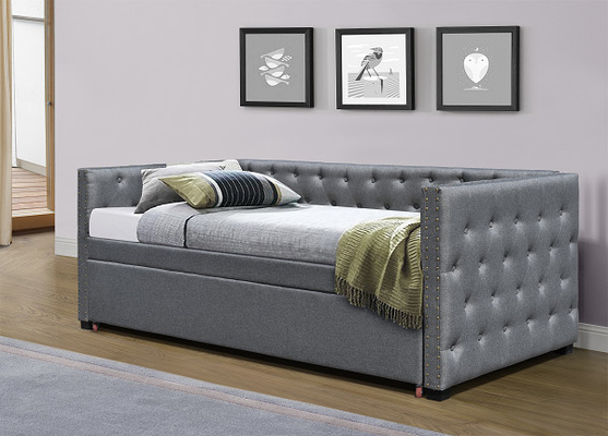Daybed Berlapis Beludru Ukuran Penuh Tarik Keluar Tempat Tidur Trundle Single Chesterfield Grey Plush