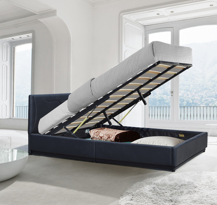 Kulit Ottoman Hitam 4ft6 Berlapis Rangka Tempat Tidur Ganda Tempat Tidur Penyimpanan Gas
