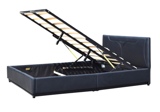 Kulit Ottoman Hitam 4ft6 Berlapis Rangka Tempat Tidur Ganda Tempat Tidur Penyimpanan Gas