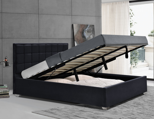 Tempat Tidur Lift Gas Berlapis Beludru Mewah Hitam Tahan Noda Dengan Empat Kaki Logam
