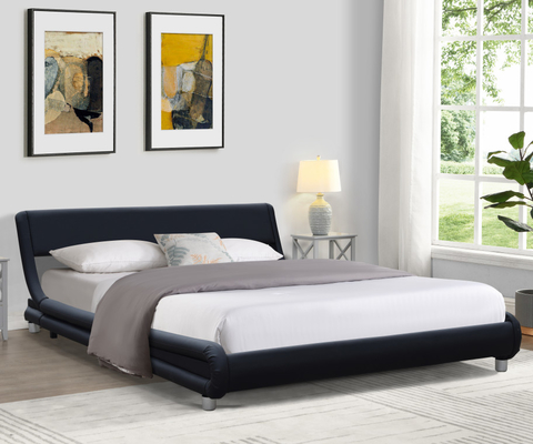 Tempat Tidur Berlapis Kulit Imitasi Hitam Modern Ukuran Ganda Untuk Kamar Tidur