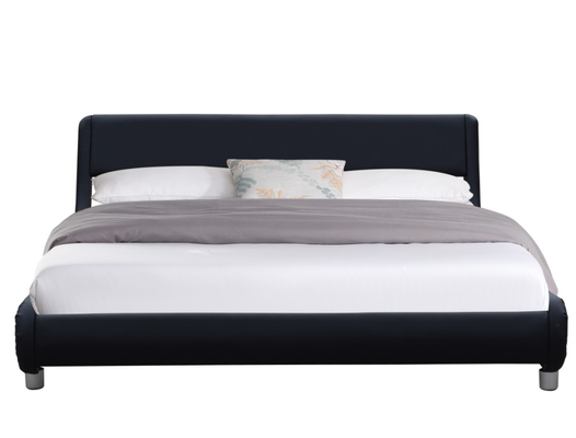 Tempat Tidur Berlapis Kulit Imitasi Hitam Modern Ukuran Ganda Untuk Kamar Tidur