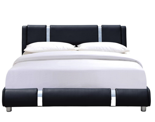 Headboard yang Dapat Disesuaikan Tempat Tidur Platform Ukuran Queen Rangka Tempat Tidur Jok Kulit Imitasi Hitam
