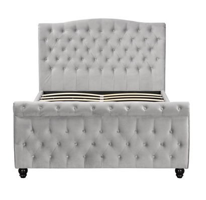 Hancur Beludru Chesterfield Sleigh Tempat Tidur Penyimpanan Ottoman Gas Lift Pembukaan Halus