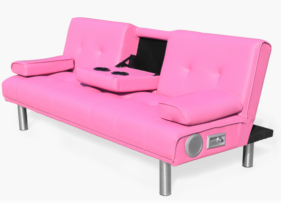 Tempat Tidur Sofa Lipat Kulit Imitasi Modern 3 Seater Dengan Lipatan Bawah Untuk Ruang Tamu