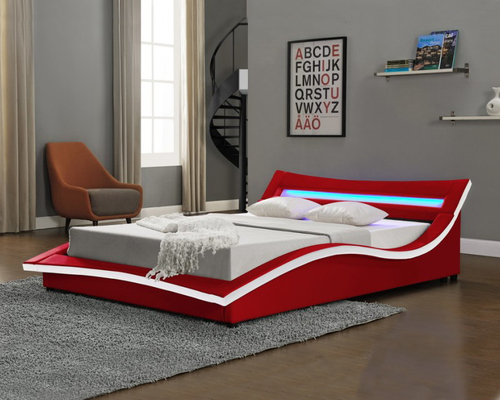 Tempat Tidur Penyimpanan Lift Gas Desain Italia Bentuk Kurva PU Kulit Imitasi Dengan LED