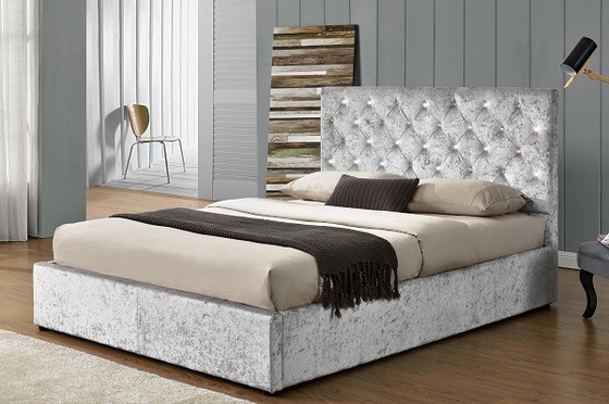 Rangka Tempat Tidur Berlapis Kain Ukuran King Dengan Headbroad Tinggi Untuk Kamar Tidur